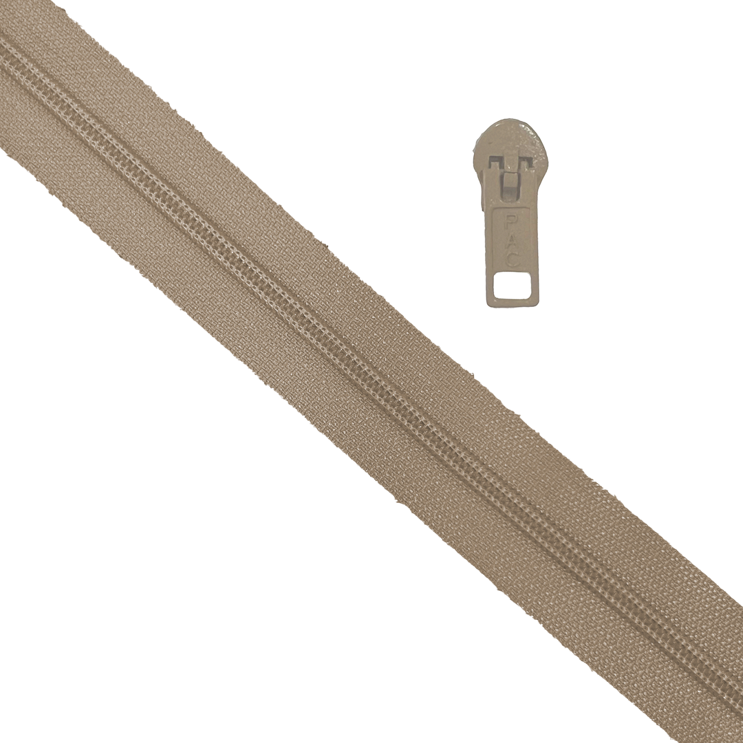 NYLON ZIPPER & SLIDES #5 BEIGE CUT YD.