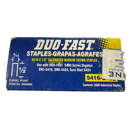 DUO-FAST NARROW CROWN STAPLES 5400 SERIES 3/16" CROWN / 20 GAUGE (5,OOO BOX)